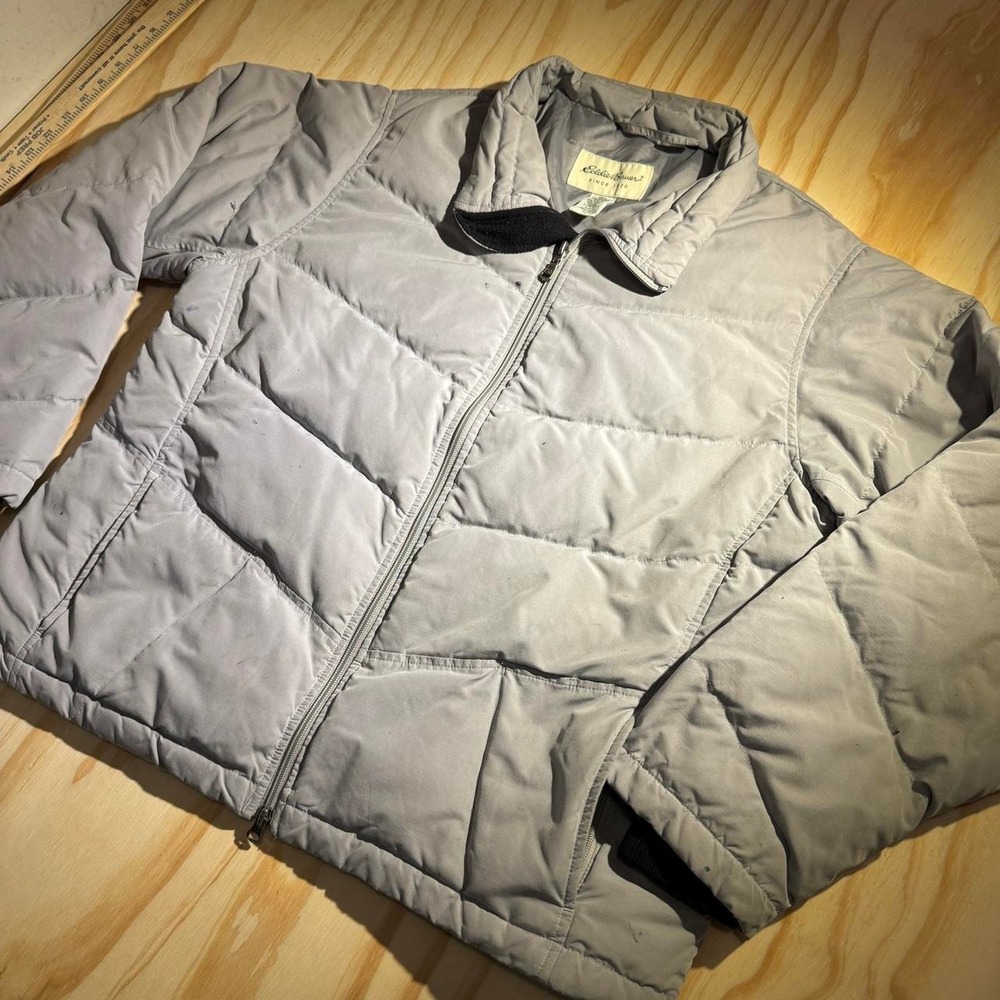 Eddie Bauer Mens Grey Goose Down Puffer Jacket Size XL Full Zip Winter Coat